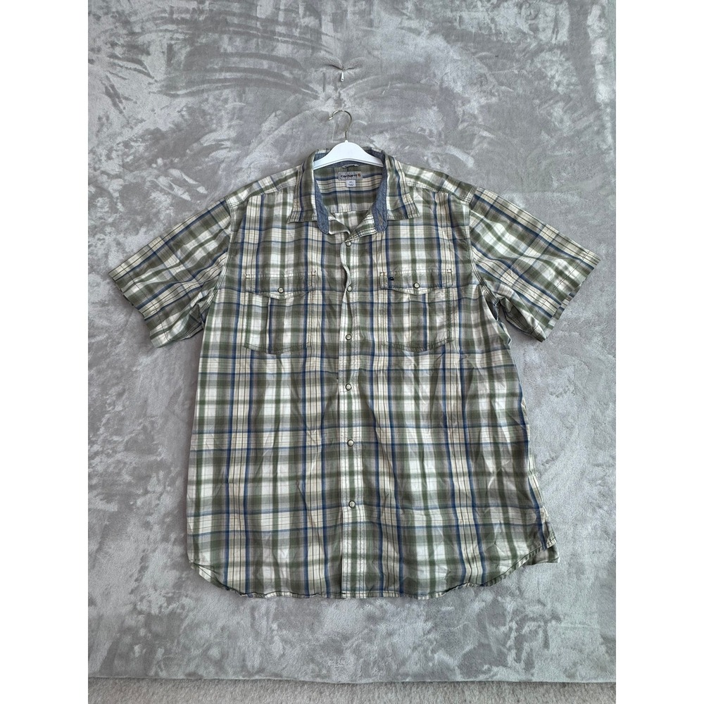 Carhartt Mens Relaxed Fit Plaid Short Sleeve Button Up Shirt 2XL